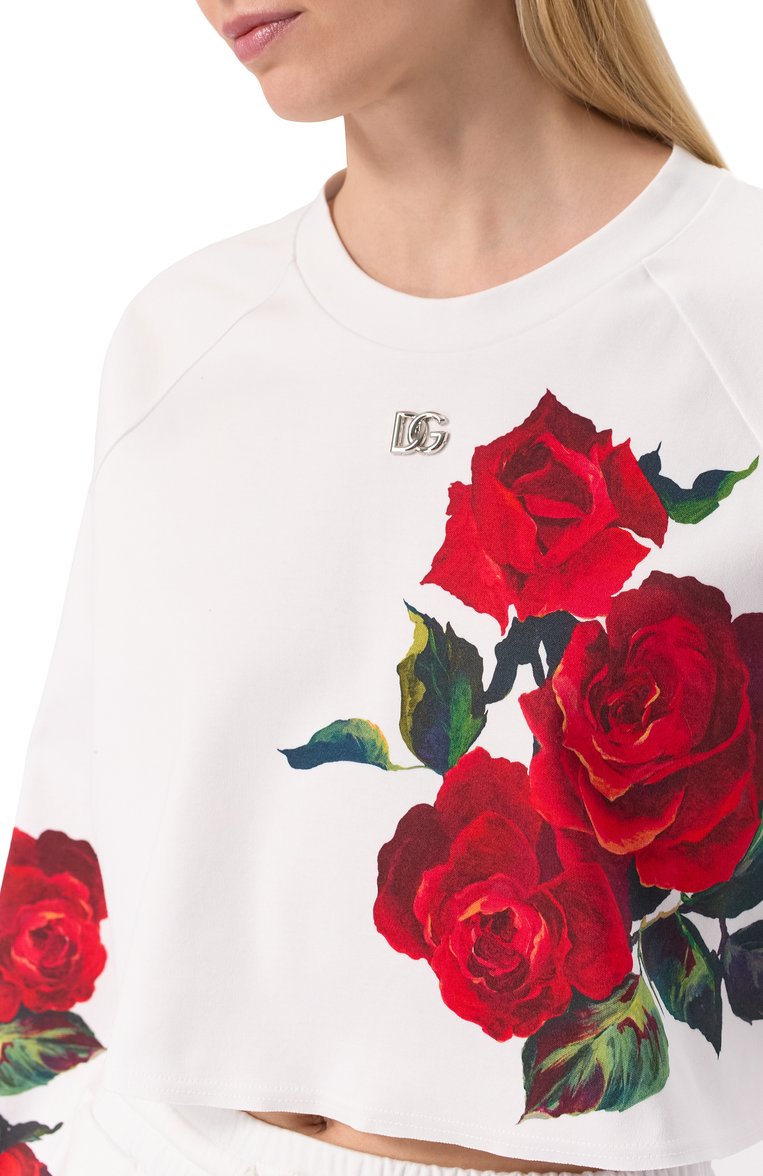 Женский хлопковый свитшот DOLCE & GABBANA белого цвета, арт. F9N61T/GDCZZ | Фото 5 (Рукава: Длинные; Материал внешний: Хлопок; Длина (для топов): Укороченные; Женское Кросс-КТ: Свитшот-одежда; Стили: Кэжуэл; Автоматизация состава: Проставлено; Автоматизация ТО: Проставлено; Размерность: Идёт в размер)