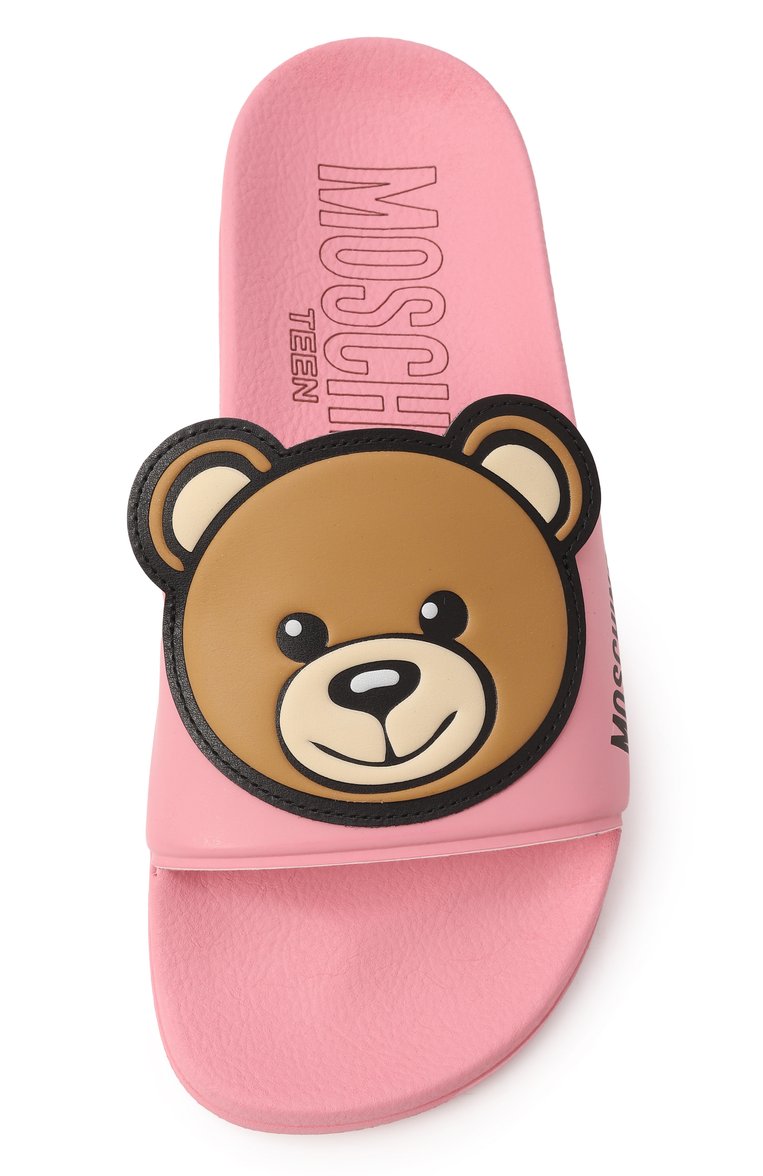 Детский шлепанцы MOSCHINO розового цвета, арт. 80632/VAR1/36-40 | Фото 4 (Нос: Не проставлено; Материал внешний: Резина, Пластик; Материал внутренний: Текстиль; Тематический товар: Teddy Bear; Автоматизация состава: Проставлено)