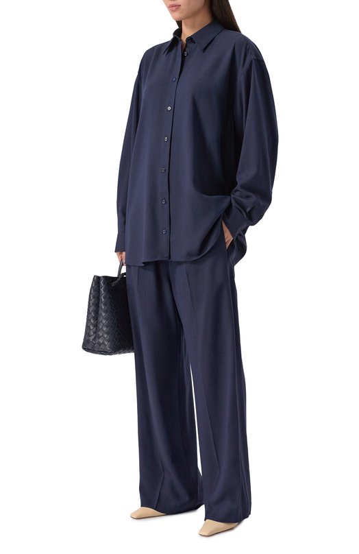 Рубашка из вискозы и шерсти TOTEME 254-WRT0480-FB0016 Синий  254-WRT0480-FB0016 Фото 2