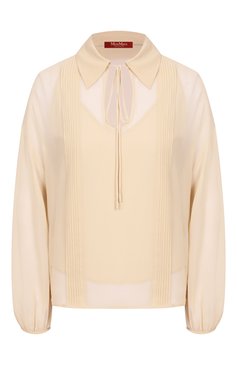 Женская шелковая блузка MAX MARA STUDIO бежевого цвета, арт. VALDAI | Фото 1 (Материал внешний: Шелк; Длина (для топов): Стандартные; Принт: Без принта; Женское Кросс-КТ: Блуза-одежда; Рукава: Длинные; Стили: Кэжуэл)