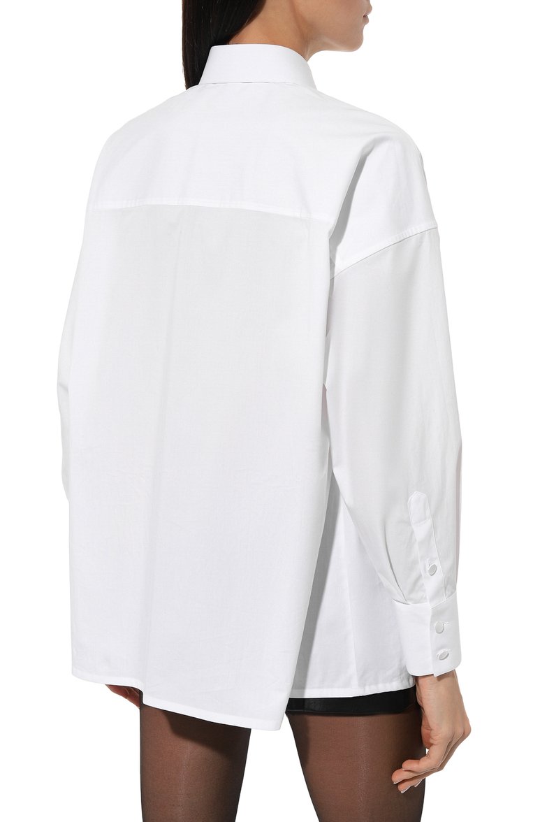 Женская хлопковая рубашка DOLCE & GABBANA белого цвета, арт. F5R57T/FUEAJ | Фото 4 (Материал внешний: Хлопок; Длина (для топов): Удлиненные; Рукава: Длинные; Стили: Классический; Женское Кросс-КТ: Рубашка-одежда; Принт: Без принта; Автоматизация ТО: Проставлено; Автоматизация состава: Проставлено)