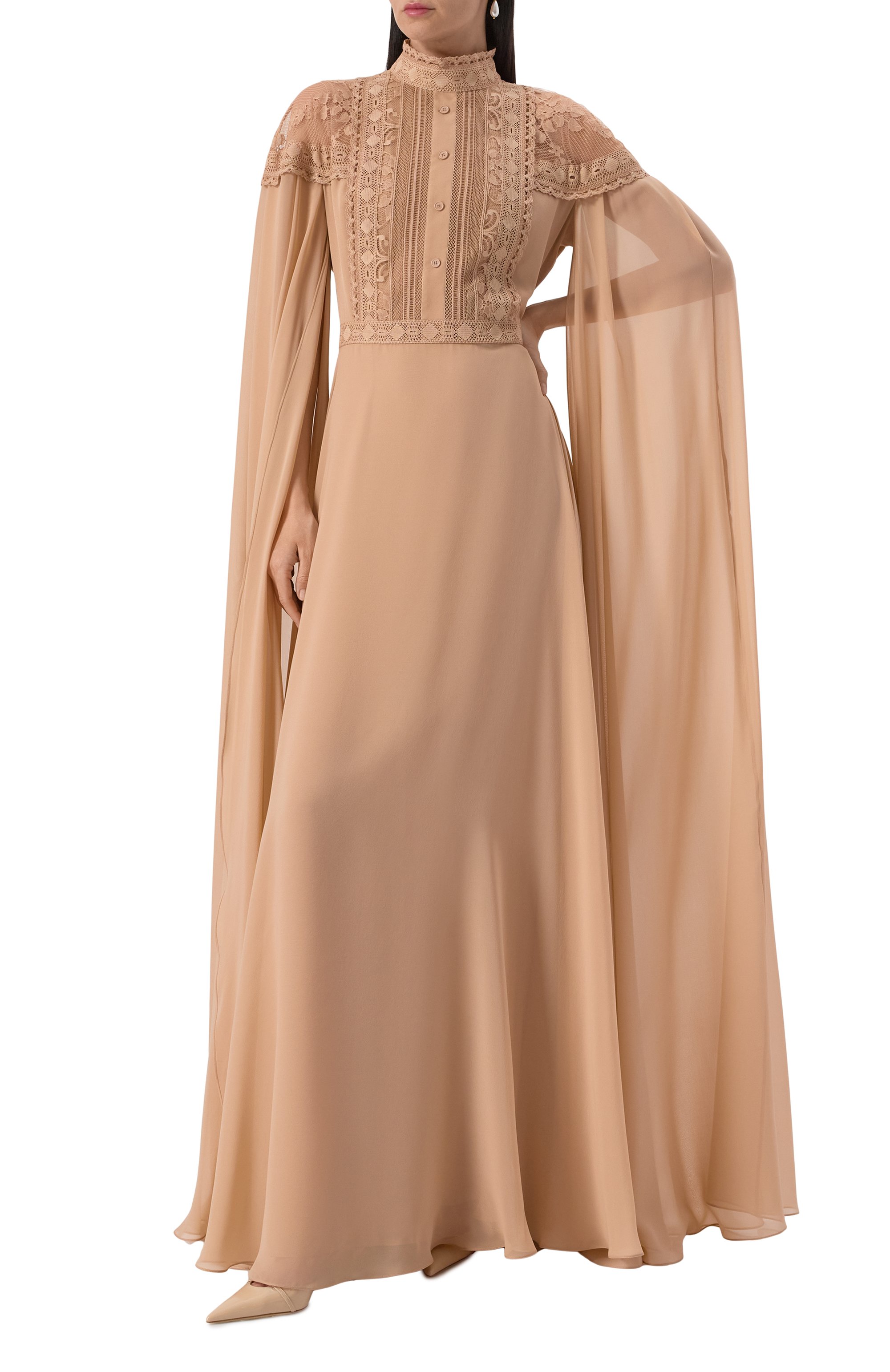 Платье из шелка и хлопка ELIE SAAB бежевого цвета по цене 638500 руб., арт. D0617NS25/SIL01, фото 2 Платье из шелка и хлопка ELIE SAAB, арт. D0617NS25/SIL01, фото 2