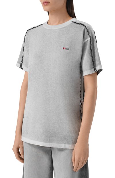 Хлопковая футболка DIESEL серого цвета по цене 14250 руб., арт. A21007/0BMCC, фото 3 Хлопковая футболка DIESEL, арт. A21007/0BMCC, фото 3