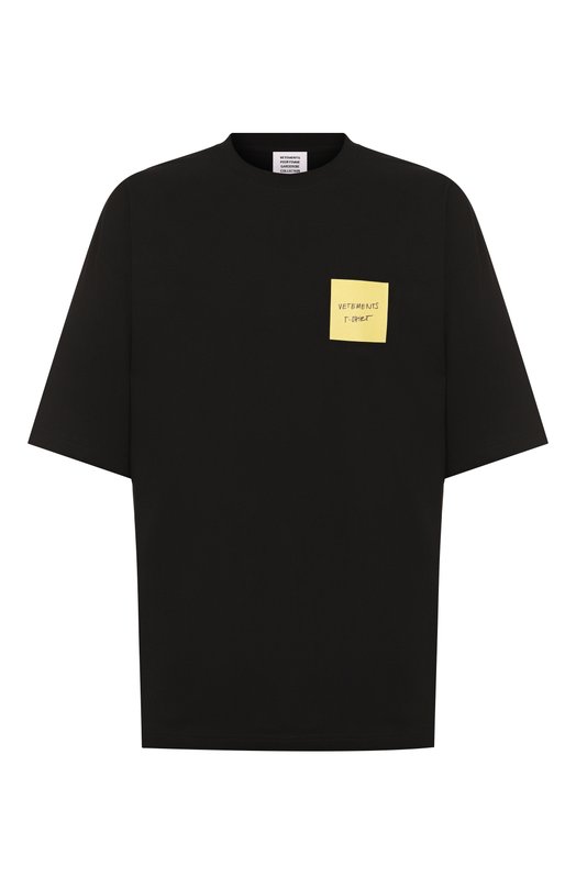 Хлопковая футболка VETEMENTS UE64TR430B/LIGHT JERSEY Чёрный UE64TR430B/LIGHT JERSEY