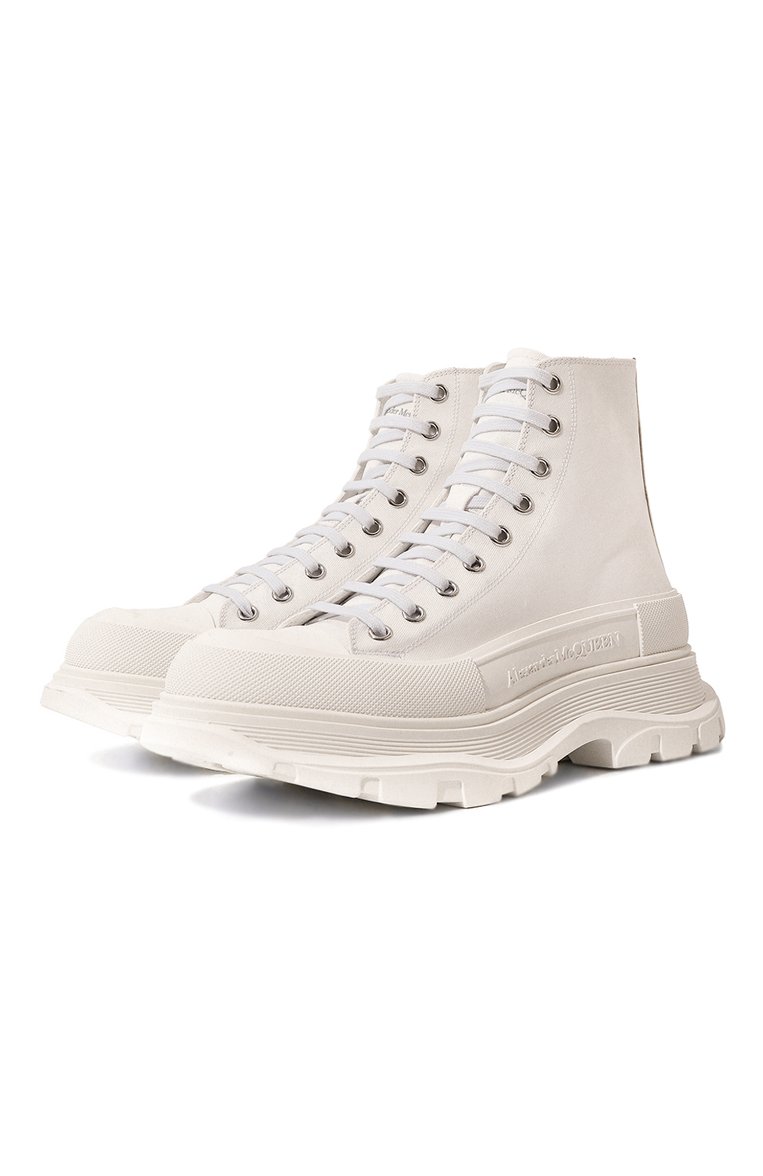 Мужские текстильные ботинки tread ALEXANDER MCQUEEN кремового цвета, арт. 705659/W4MV2 | Фото 1 (Каблук высота: Высокий; Подошва: Массивная; Материал внешний: Текстиль; Материал внутренний: Натуральная кожа; Мужское Кросс-КТ: Ботинки-обувь; Материал утеплителя: Без утеплителя)