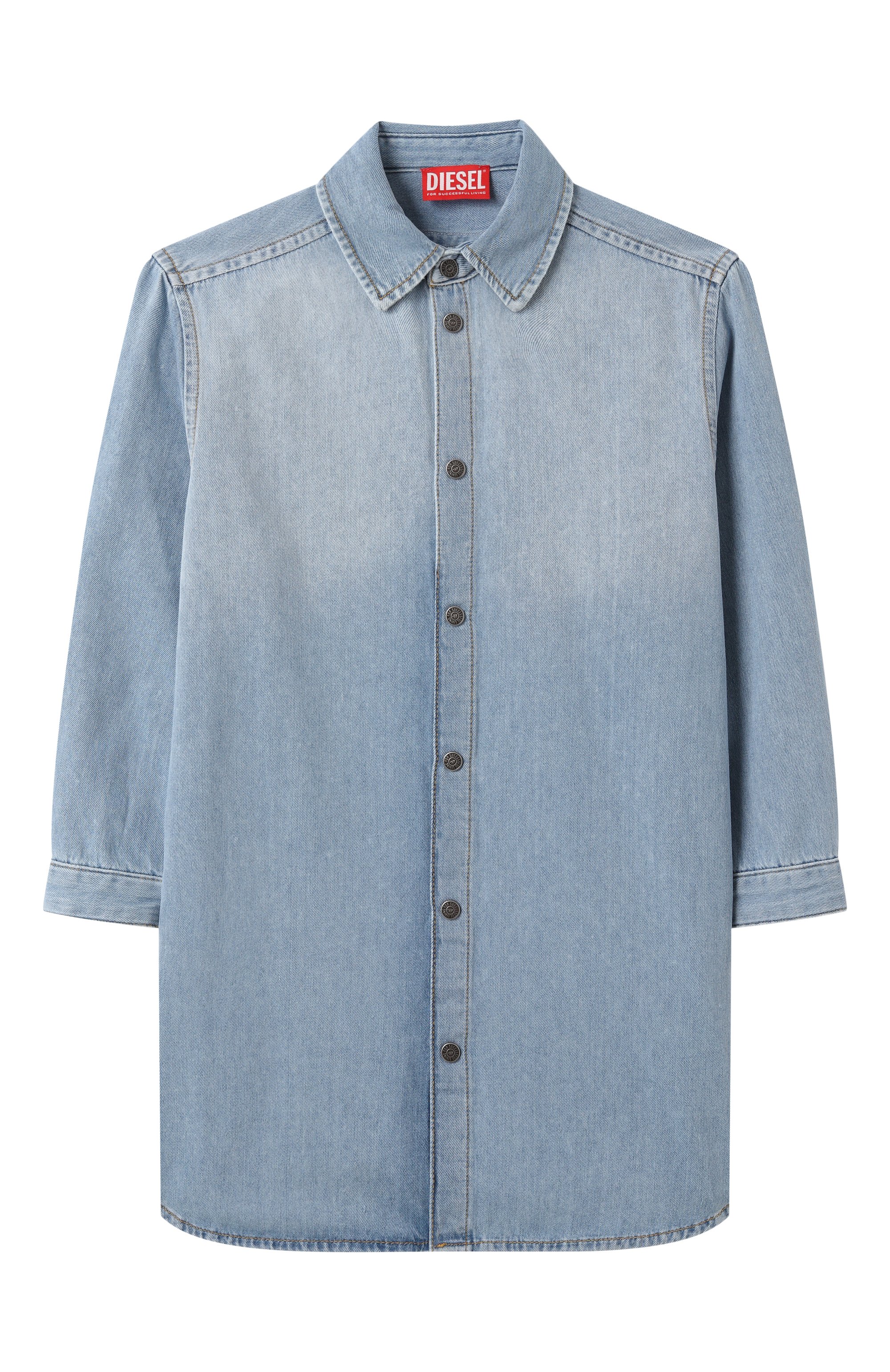 Джинсовое платье-рубашка DIESEL голубого цвета по цене 24400 руб., арт. J02163/KXBNK, фото 1 Джинсовое платье-рубашка DIESEL, арт. J02163/KXBNK, фото 1