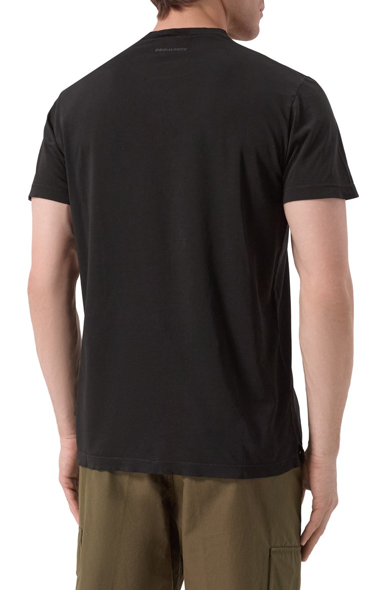 Мужская хлопковая футболка DSQUARED2 черного цвета, арт. S71GD1523/S21600 | Фото 4 (Длина (для топов): Стандартные; Рукава: Короткие; Материал внешний: Хлопок; Принт: С принтом; Мужское Кросс-КТ: Футболка-одежда; Стили: Спорт-шик; Детали: Без декора; Автоматизация состава: Проставлено; Автоматизация ТО: Проставлено)