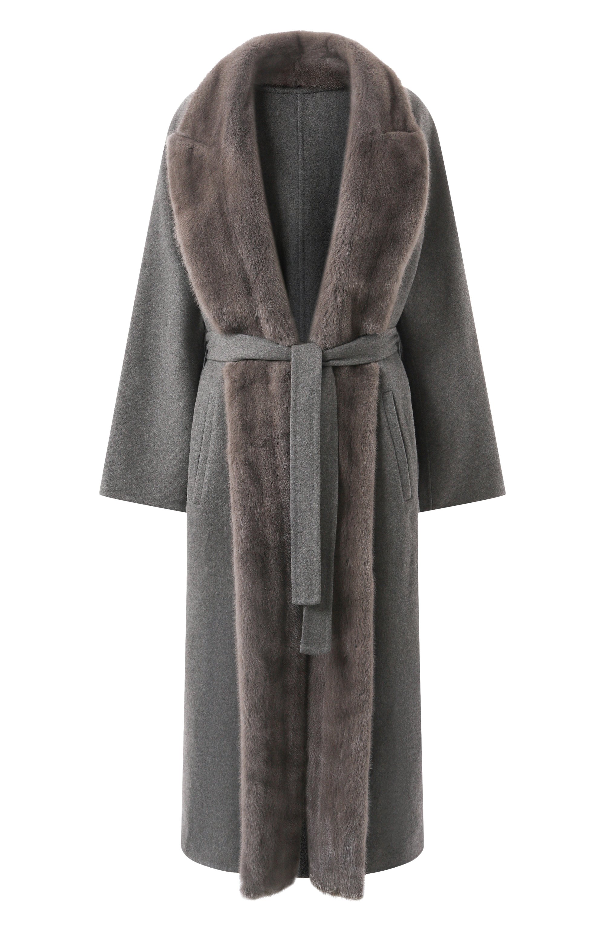 Пальто из шерсти и кашемира с отделкой из норки MVST серого цвета по цене 1350000 руб., арт. FTBPL-Y326V/LP1371, фото 1 Пальто из шерсти и кашемира с отделкой из норки MVST, арт. FTBPL-Y326V/LP1371, фото 1
