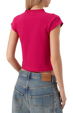 Женская хлопковая футболка BALENCIAGA фуксия цвета, арт. 807341/TRVH3 | Фото 4 (Длина (для топов): Стандартные; Материал сплава: Проставлено; Драгоценные камни: Проставлено; Рукава: Короткие; Принт: С принтом; Стили: Кэжуэл; Материал внешний: Хлопок)