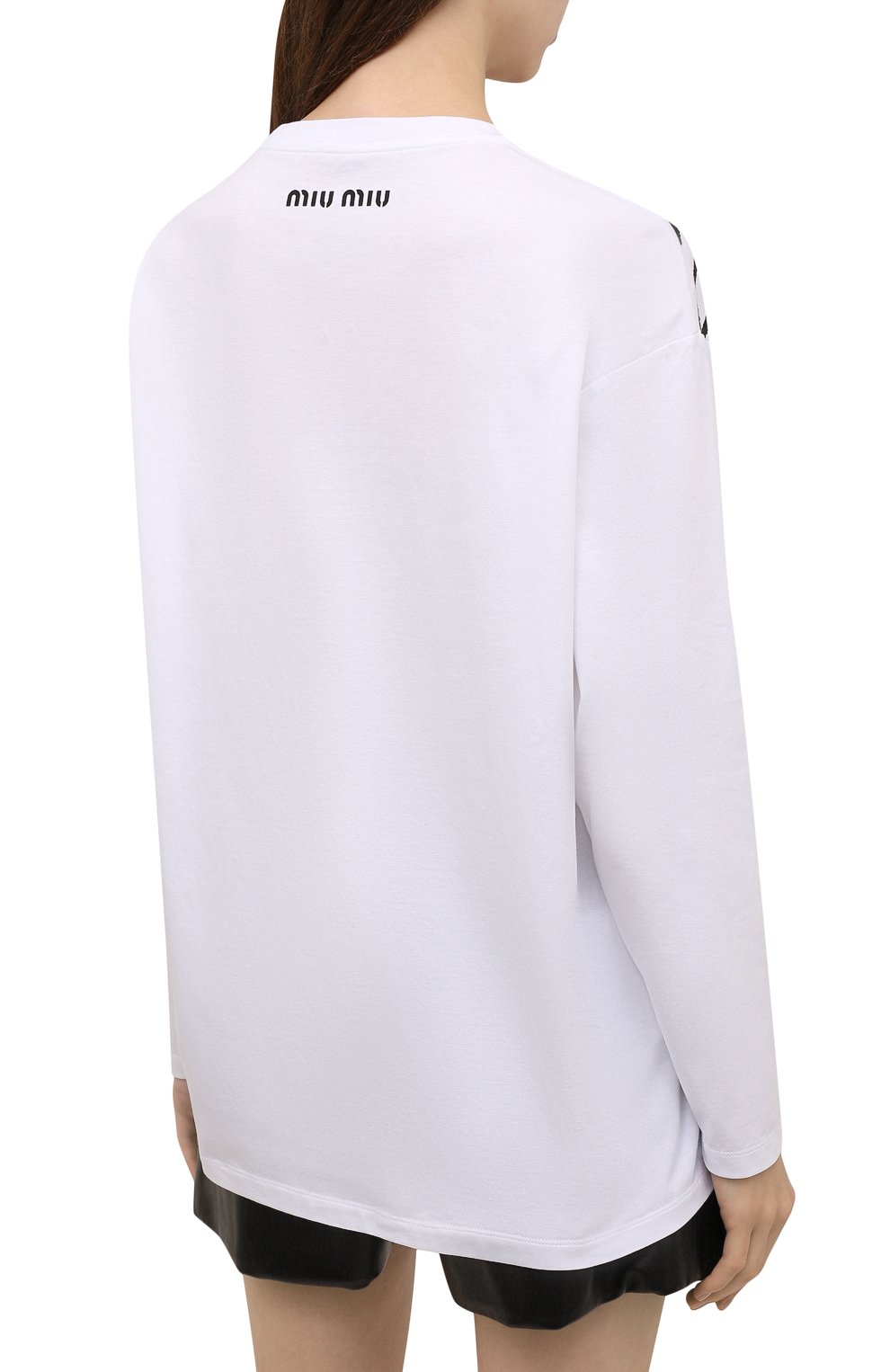 Хлопковый лонгслив MIU MIU белого цвета по цене 120000 руб., арт. MJL794-1ZSB-F0009, фото 4 Хлопковый лонгслив MIU MIU, арт. MJL794-1ZSB-F0009, фото 4