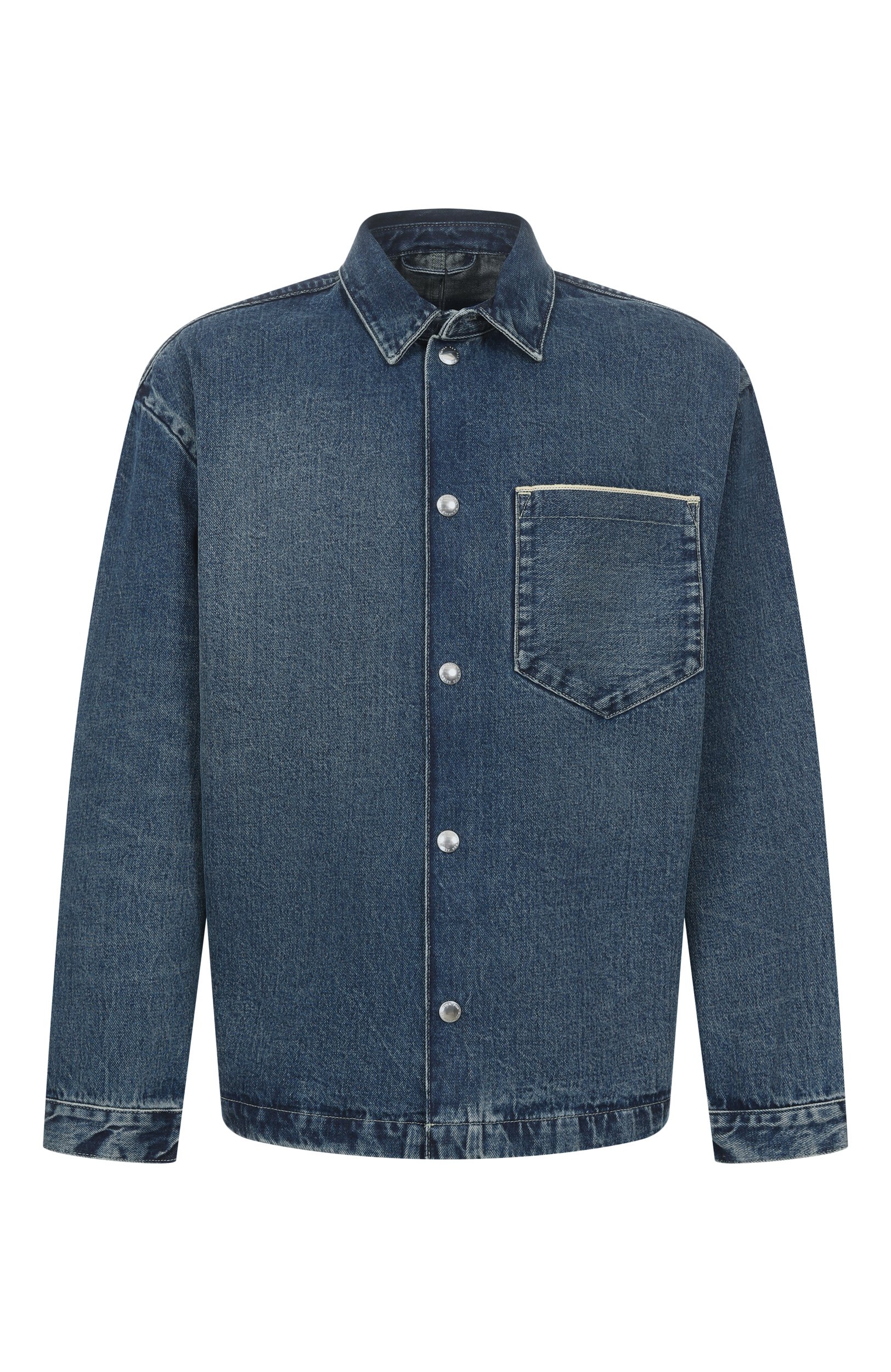Джинсовая рубашка 7 FOR ALL MANKIND синего цвета по цене 43250 руб., арт. 7T800H49, фото 1 Джинсовая рубашка 7 FOR ALL MANKIND, арт. 7T800H49, фото 1