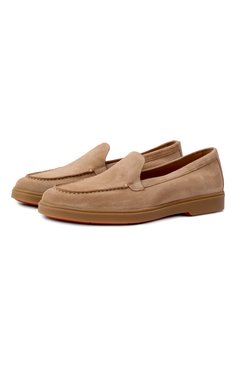 Женские замшевые лоферы SANTONI бежевого цвета, арт. WUYG58856C0KNPYL | Фото 1 (Материал сплава: Проставлено; Мате�риал внутренний: Натуральная кожа; Драгоценные камни: Проставлено; Материал внешний: Натуральная кожа, Замша; Подошва: Платформа; Каблук высота: Низкий)
