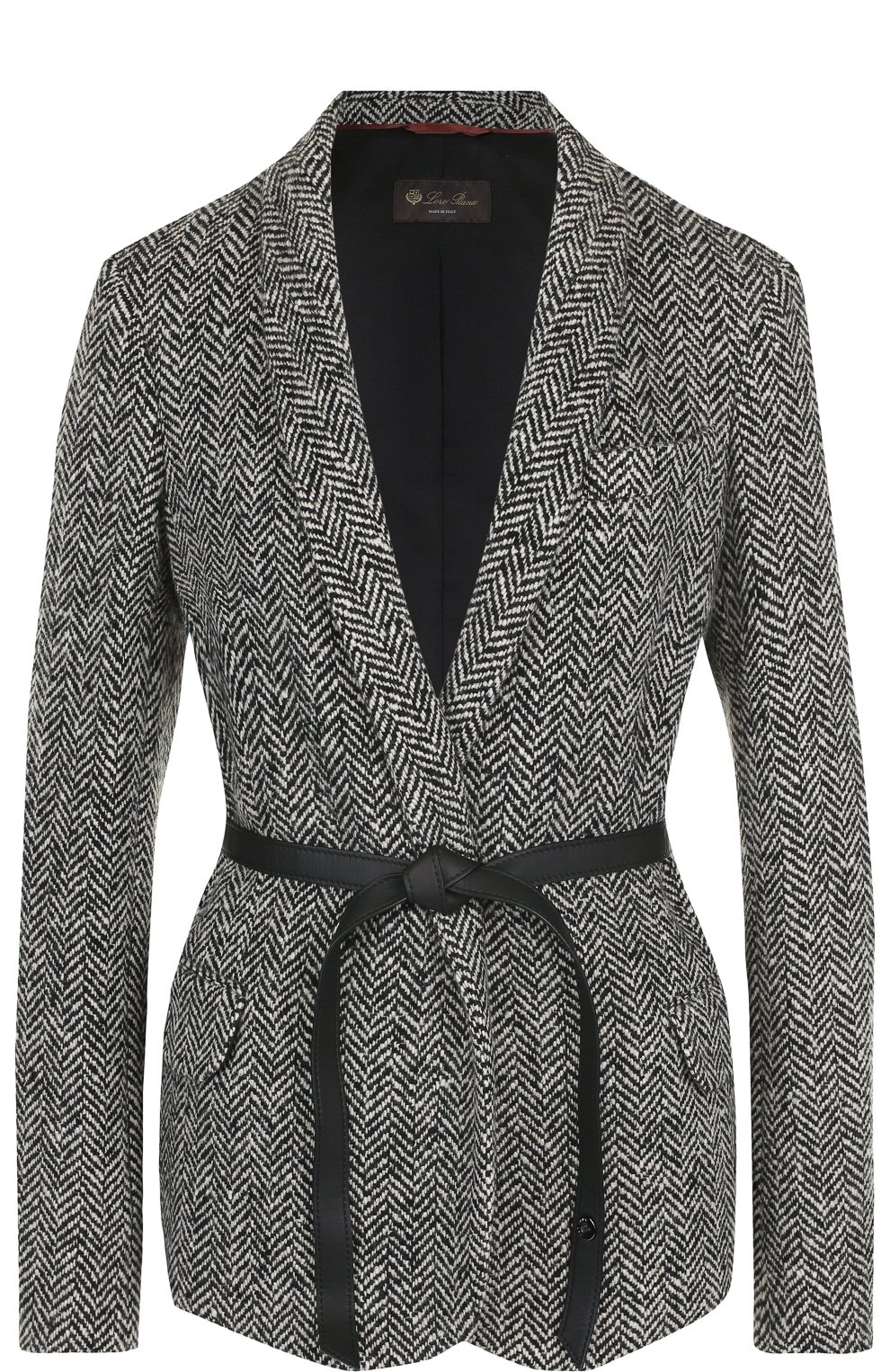 Жакет из смеси кашемира и шерсти с кожаным поясом LORO PIANA черно-белого цвета по цене 399500 руб., арт. FAI1998, фото 1 Жакет из смеси кашемира и шерсти с кожаным поясом LORO PIANA, арт. FAI1998, фото 1