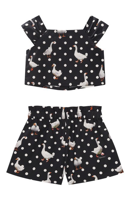 Детский комплект из топа и шорт MOSCHINO черно-белого цвета, арт. HDG01I/LLB49/4-8 | Фото 2 (Рукава: Короткие; Материал внешний: Хлопок; Драгоценные камни: Проставлено; Материал сплава: Проставлено)