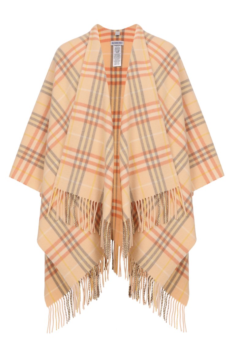 Женская пончо из шерсти и кашемира BURBERRY светло-розового цвета, арт. 8102990 | Фото 1 (Длина (верхняя одежда): До середины бедра; Мат�ериал внешний: Шерсть; Кросс-КТ: Куртка; Стили: Кэжуэл)