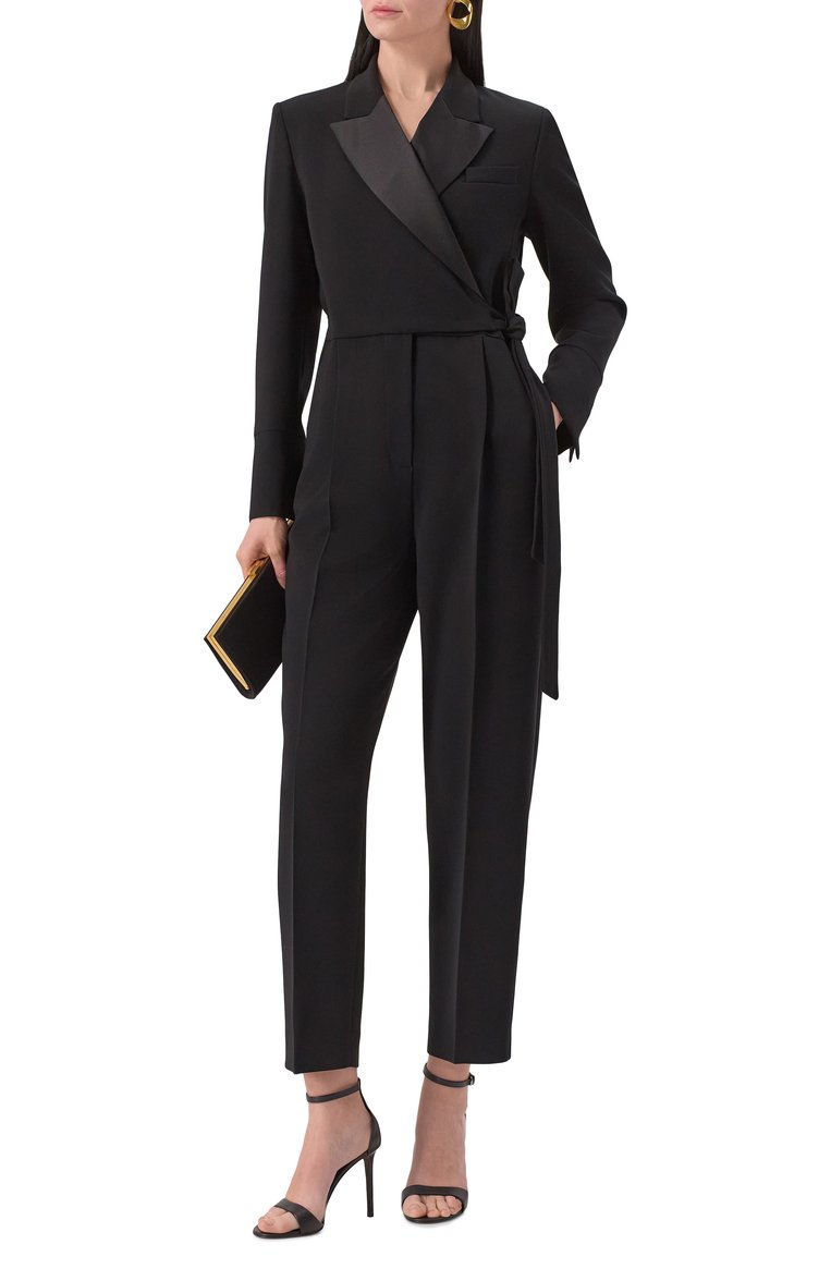 Женский комбинезон WEEKEND MAX MARA черного цвета, арт. BAVIERA | Фото 2 (Рукава: Длинные; Материал внешний: Синтетический материал; Длина (брюки, джинсы): Стандартные; Случай: Повседневный; Стили: Кэжуэл; Женское Кросс-КТ: Комбинезон-одежда)