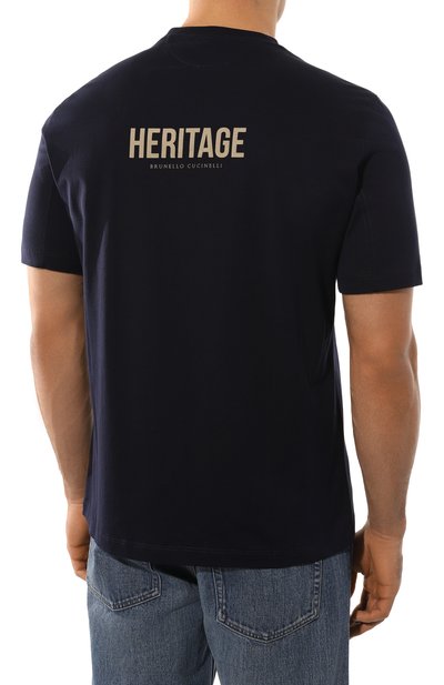 Хлопковая футболка BRUNELLO CUCINELLI темно-синего цвета по цене 54050 руб., арт. M0B137445G, фото 4 Хлопковая футболка BRUNELLO CUCINELLI, арт. M0B137445G, фото 4