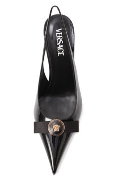 Женские лакированные туфли gianni ribbon 85 VERSACE черного цвета, арт. 1013717/1A08983 | Фото 6 (Материал внешний: Натуральная кожа; Драгоценные камни: Проставлено; Материал внутренний: Натуральная кожа; Подошва: Плоская; Материал сплава: Проставлено; Каблук высота: Высокий; Каблук тип: Шпилька)