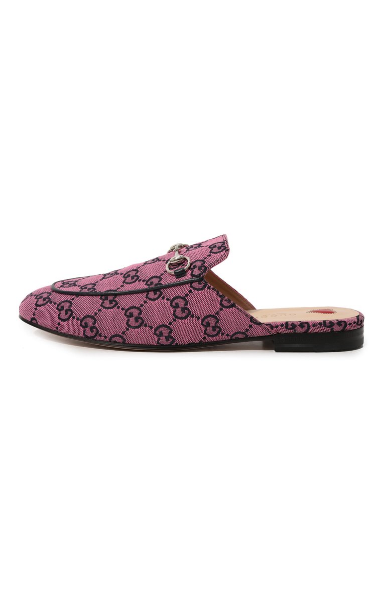 Женские текстильные сабо princetown gg GUCCI розового цвета, арт. 663670 9SF10 | Фото 4 (Каблук высота: Низкий; Материал внутренний: Натуральная кожа; Подошва: Плоская; Каблук тип: Устойчивый; Материал внешний: Текстиль)