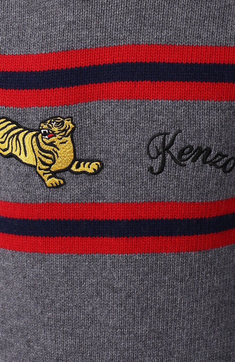 Мужской шерстяной джемпер KENZO светло-серого цвета, арт. F965PU2283DI | Фото 5 (Рукава: Длинные; Мужское Кросс-КТ: Джемперы; Рукава от горловины: Длинные; Материал внешний: Шерсть; Длина (для топов): Стандартные; Статус проверки: Проверено, Проверена категория; Вырез: Круглый; Принт: С принтом; Стили: Кэжуэл)