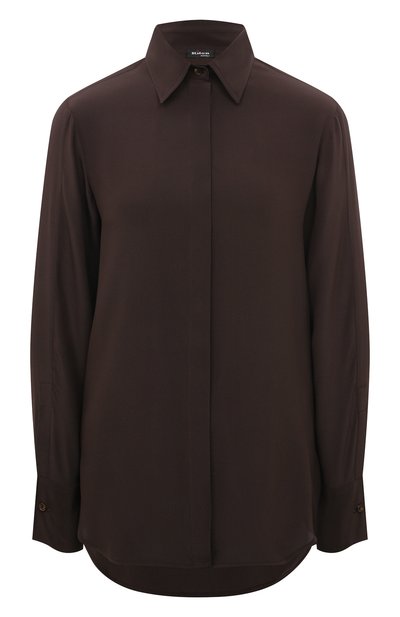 Шелковая рубашка KITON темно-коричневого цвета по цене 122500 руб., арт. D55442K0597A, фото 1 Шелковая рубашка KITON, арт. D55442K0597A, фото 1
