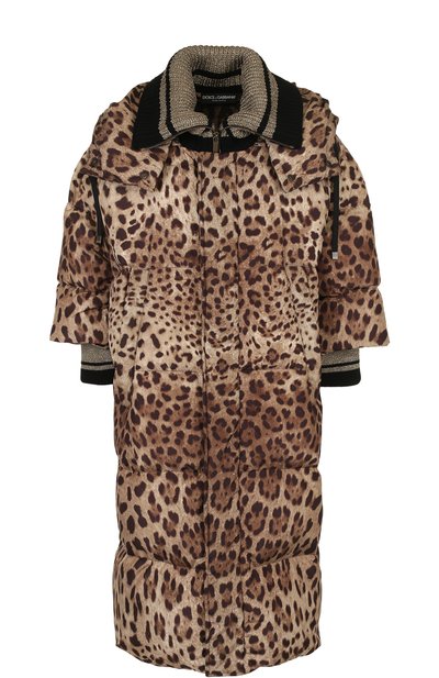 Женский удлиненный стеганый пуховик с леопардовым принтом DOLCE & GABBANA, арт. 0102/F9A42T/FSM7M
