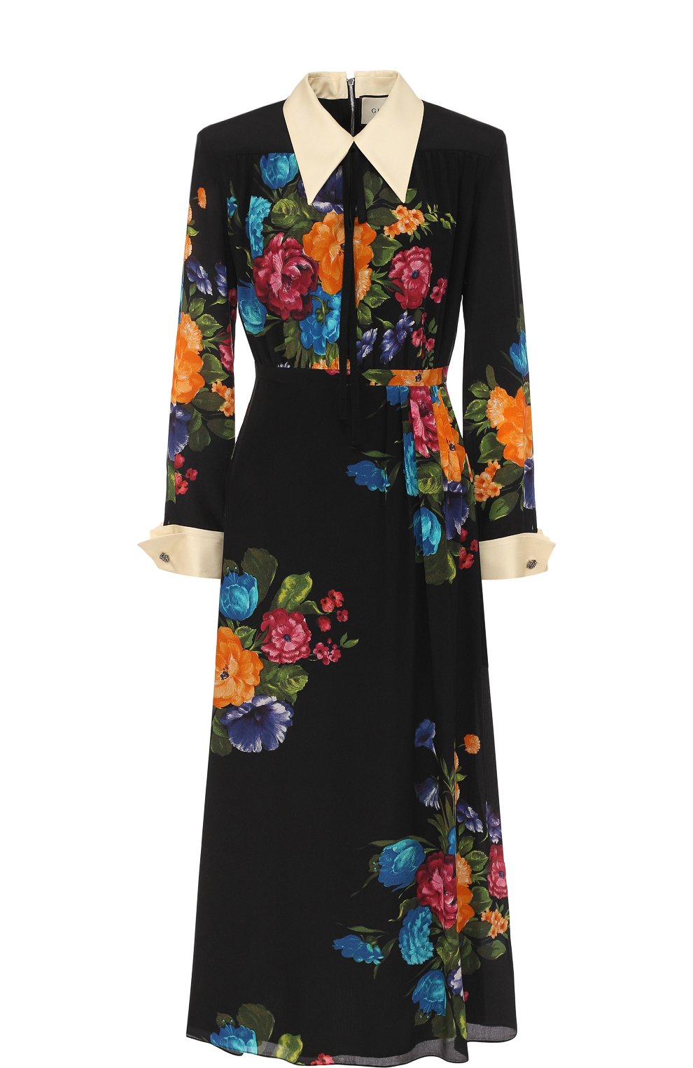Шелковое приталенное платье-миди с цветочным принтом GUCCI, арт. 485291/ZJQ32, фото 1