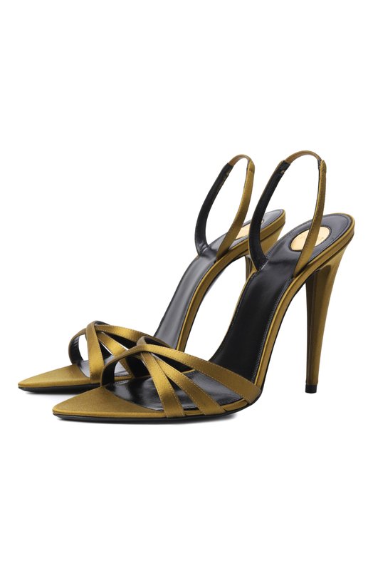 Атласные босоножки Kate 110 Saint Laurent 859259/9QNAG Хаки 859259/9QNAG