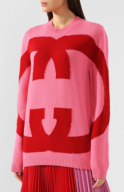 Шерстяной пуловер GUCCI розового цвета по цене 87250 руб., арт. 553519/XKAGG, фото 3 Шерстяной пуловер GUCCI, арт. 553519/XKAGG, фото 3