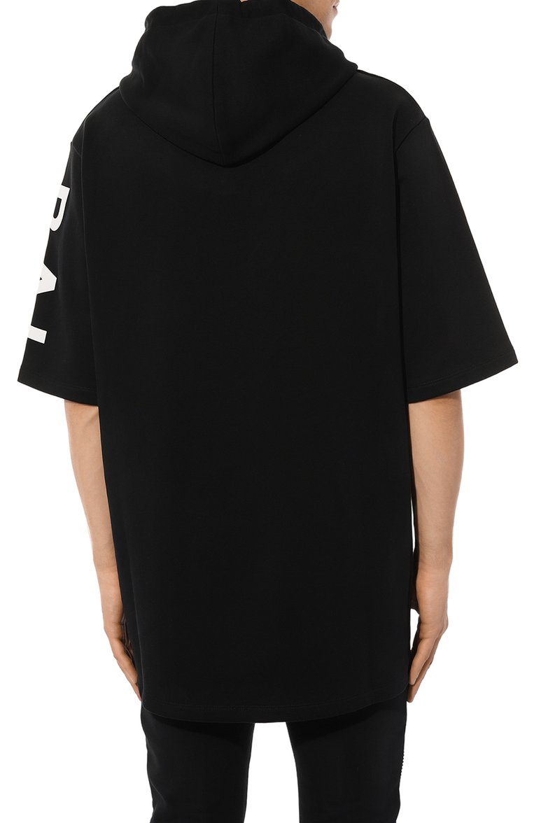 Мужской хлопковое худи BALMAIN черного цвета, арт. AH1JL000BB15 | Фото 4 (Материал внешний: Хлопок; Длина (для топов): Удлиненные; Рукава: Короткие; Мужское Кросс-КТ: Худи-одежда; Стили: Кэжуэл; Принт: С принтом; Автоматизация состава: Проставлено; Автоматизация ТО: Проставлено; Детали: Без декора)
