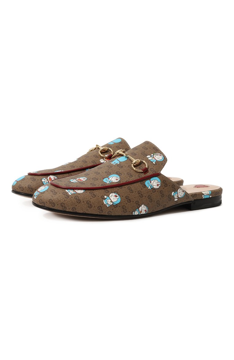 Женские сабо doraemon x gucci GUCCI коричневого цвета, арт. 655038 2TU10 | Ф�ото 1 (Каблук высота: Низкий; Каблук тип: Устойчивый; Материал внутренний: Натуральная кожа; Подошва: Плоская; Материал внешний: Натуральная кожа)