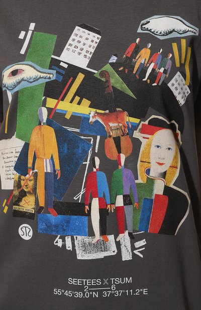 Хлопковая футболка seetees x tsum SEETEES темно-серого цвета по цене 11900 руб., арт. T1MAN-MALEVICH, фото 5 Хлопковая футболка seetees x tsum SEETEES, арт. T1MAN-MALEVICH, фото 5