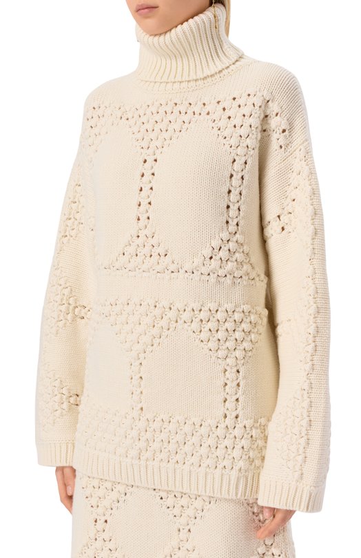Свитер из шерсти и кашемира Elie Saab T0222NF25/CK011 Кремовый  T0222NF25/CK011 Фото 3