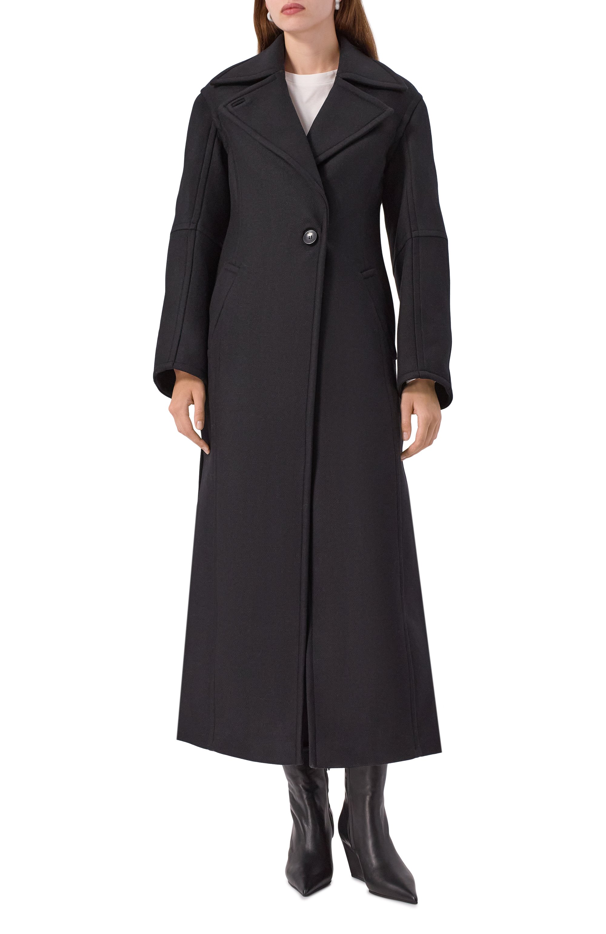 Шерстяное пальто с отделкой из овчины BLUMARINE черного цвета по цене 112000 руб., арт. 2S099W_SET, фото 3 Шерстяное пальто с отделкой из овчины BLUMARINE, арт. 2S099W_SET, фото 3