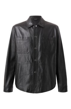 Мужская кожаная рубашка DOLCE & GABBANA черного цвета, арт. G5LD2L/GG724 | Фото 1 (Материал внешний: Натуральная кожа; Драгоценные камни: Проставлено; Длина (для топов): Стандартные; Материал сплава: Проставлено; Материал подклада: Вискоза; Рукава: Длинные; Случай: Повседневный; Стили: Кэжуэл; Принт: Однотонные; Манжеты: На кнопках; Воротник: Кент)