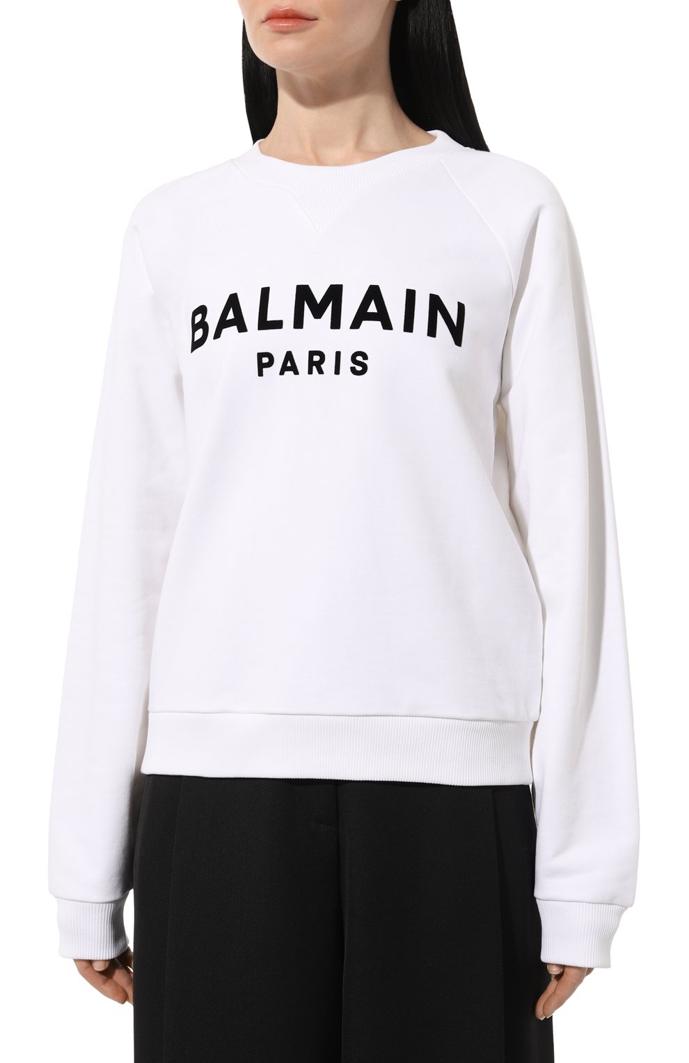 Хлопковый свитшот BALMAIN черно-белого цвета по цене 65550 руб., арт. XF1JQ001BB37, фото 3 Хлопковый свитшот BALMAIN, арт. XF1JQ001BB37, фото 3