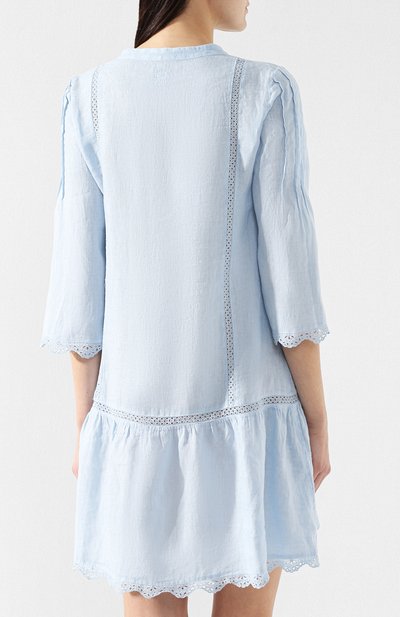 Льняное платье 120% LINO голубого цвета по цене 31650 руб., арт. P0W40DB/B317/000, фото 4 Льняное платье 120% LINO, арт. P0W40DB/B317/000, фото 4