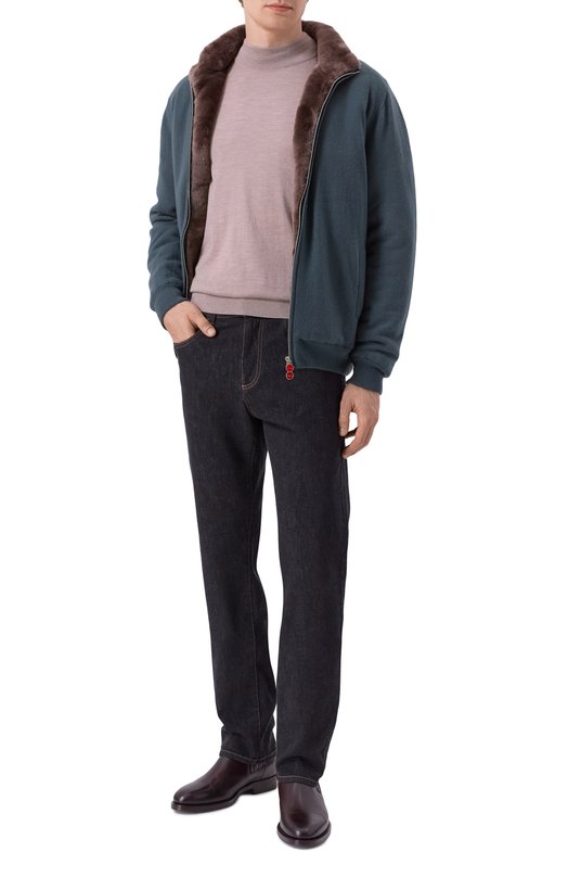 Кашемировый кардиган с подкладкой из овчины Kiton UMK1489K325 Зелёный  UMK1489K325 Фото 2