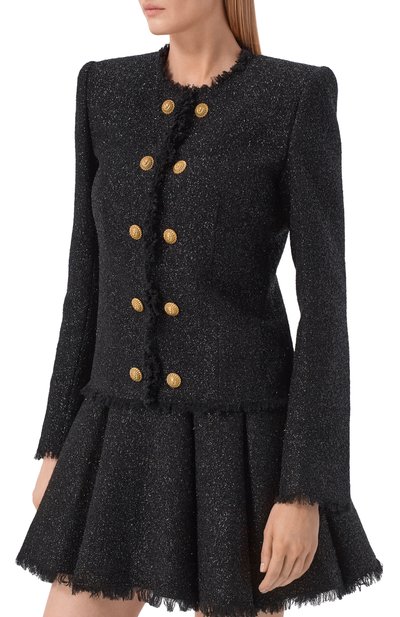 Твидовый жакет BALMAIN черного цвета по цене 315500 руб., арт. HF1SM620/WD65, фото 3 Твидовый жакет BALMAIN, арт. HF1SM620/WD65, фото 3