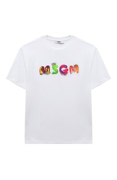 Детская хлопковая футболка MSGM KIDS белого цвета, арт. F3MSJGTH084 | Фото 1 (Девочки Кросс-КТ: футболка-одежда; Рукава: Короткие; Материал сплава: Проставлено; Материал внешний: Хлопок; Драгоценные камни: Проставлено)