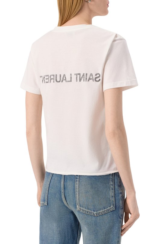 Хлопковая футболка Saint Laurent 665234/Y37AW Белый  665234/Y37AW Фото 4