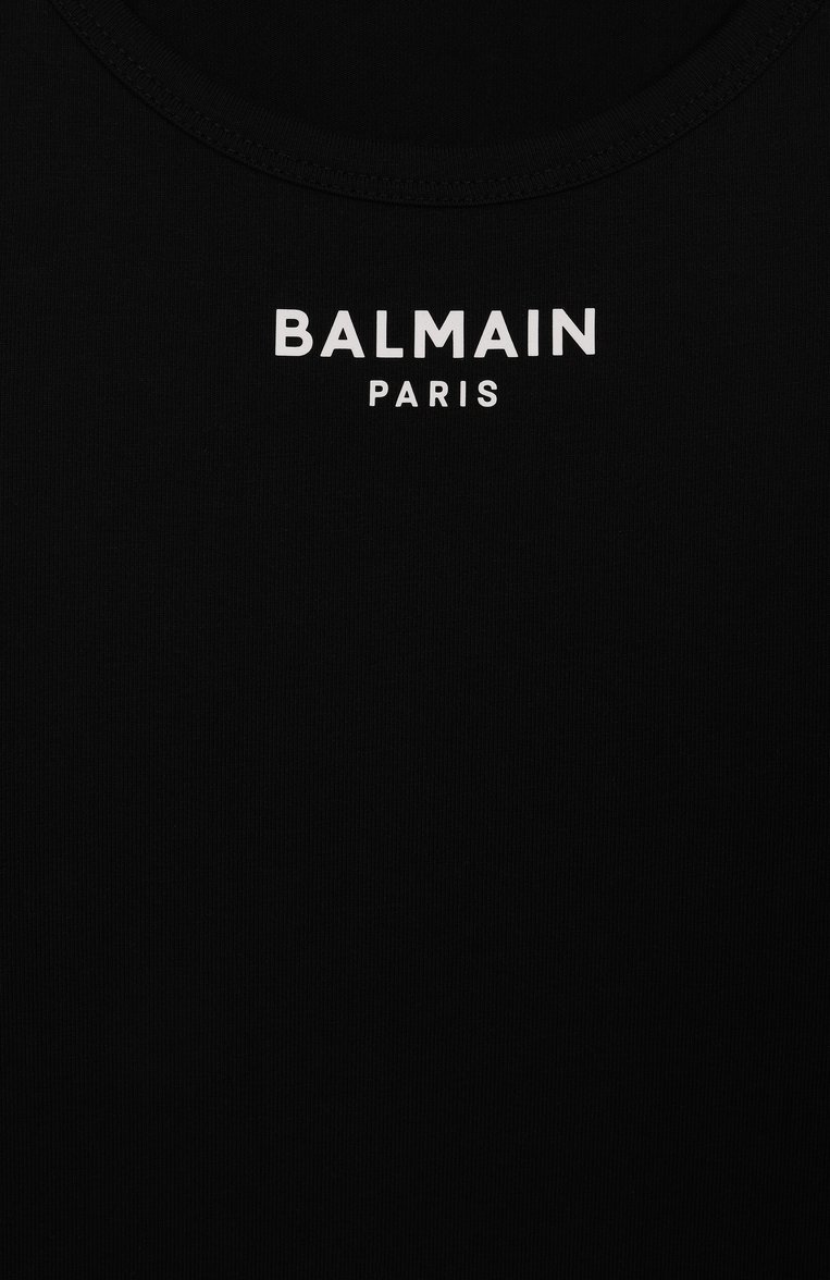 Детская хлопковая майка BALMAIN черного цвета, арт. BW8A72 | Фото 3 (Материал внешний: Хлопок; Девочки Кросс-КТ: Майка-одежда; Рукава: Без рукавов; Автоматизация состава: Проставлено; Автоматизация ТО: Проставлено; Ростовка одежда: 12 лет | 152 см, 16 лет | 164 см, 8 лет | 128 см, 10 - 11 лет | 140 - 146см, 13 - 15 лет | 158 см)