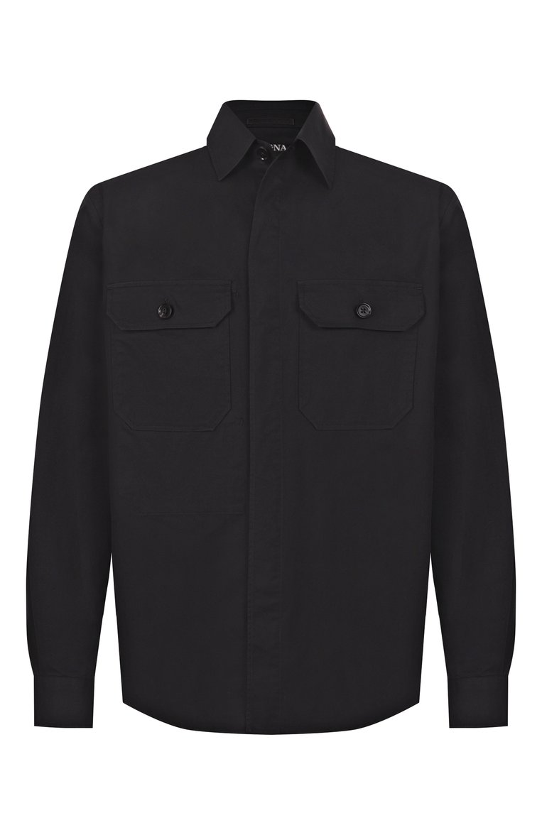 Мужская хлопковая рубашка ZEGNA черного цвета, арт. S0T8B/UFV16A9 | Фото 1 (Длина (для топов): Стандартные; Рукава: Длинные; Материал внешний: Хлопок; Манжеты: На пуговицах; Воротник: Кент; Случай: Повседневный; Принт: Однотонные; Стили: Кэжуэл; Автоматизация состава: Проставлено; Автоматизация ТО: Проставлено; Детали: Без декора)
