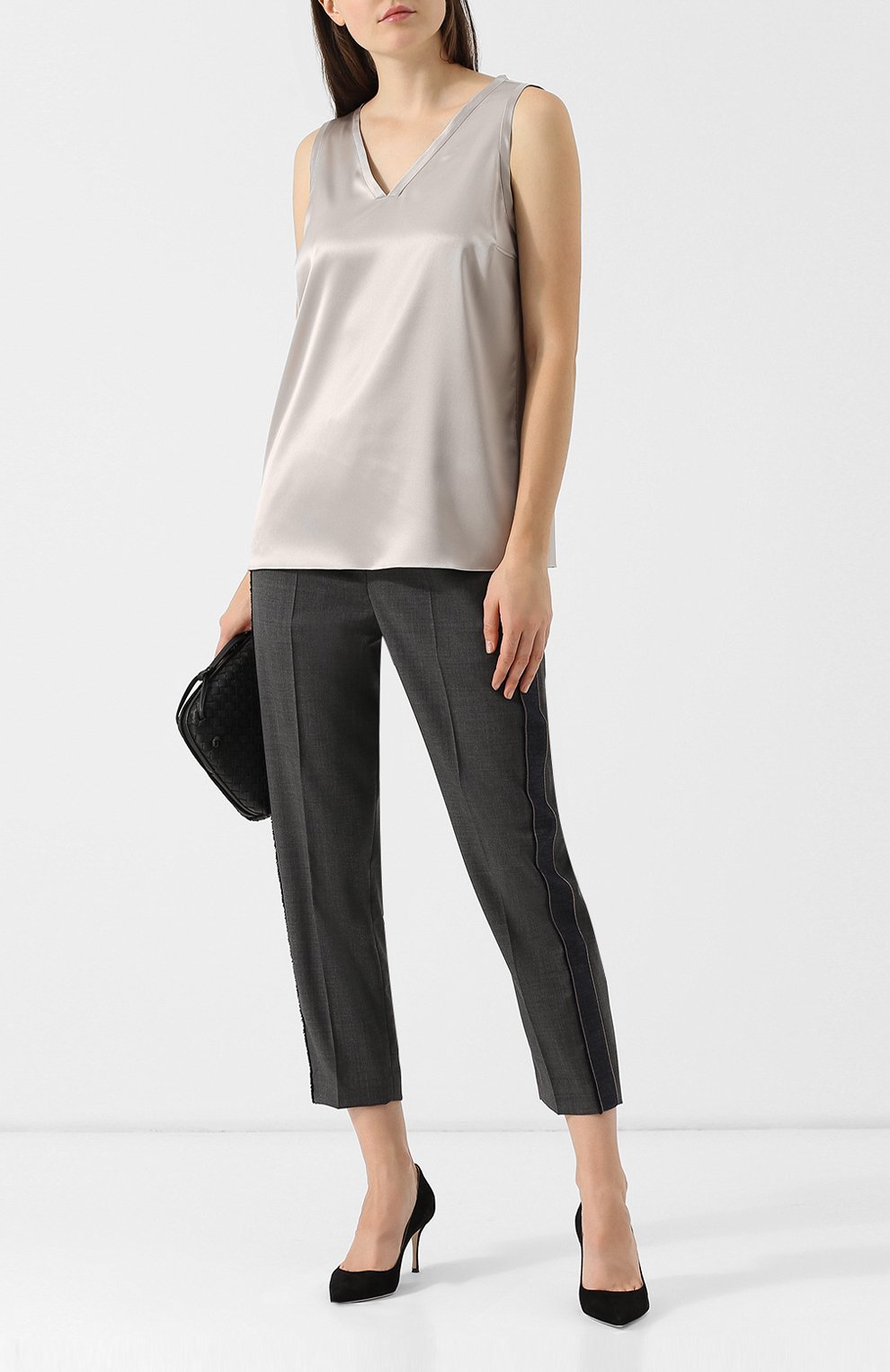 Однотонный шелковый топ с v-образным вырезом BRUNELLO CUCINELLI, арт. M0C59E0612, фото 2