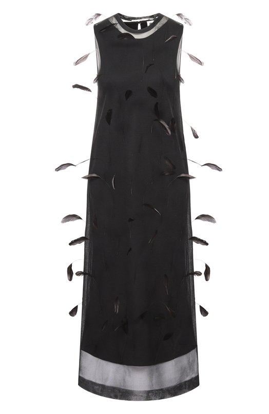 Шелковое платье с отделкой перьями Jil Sander J03CT0548/J16141 Чёрный J03CT0548/J16141
