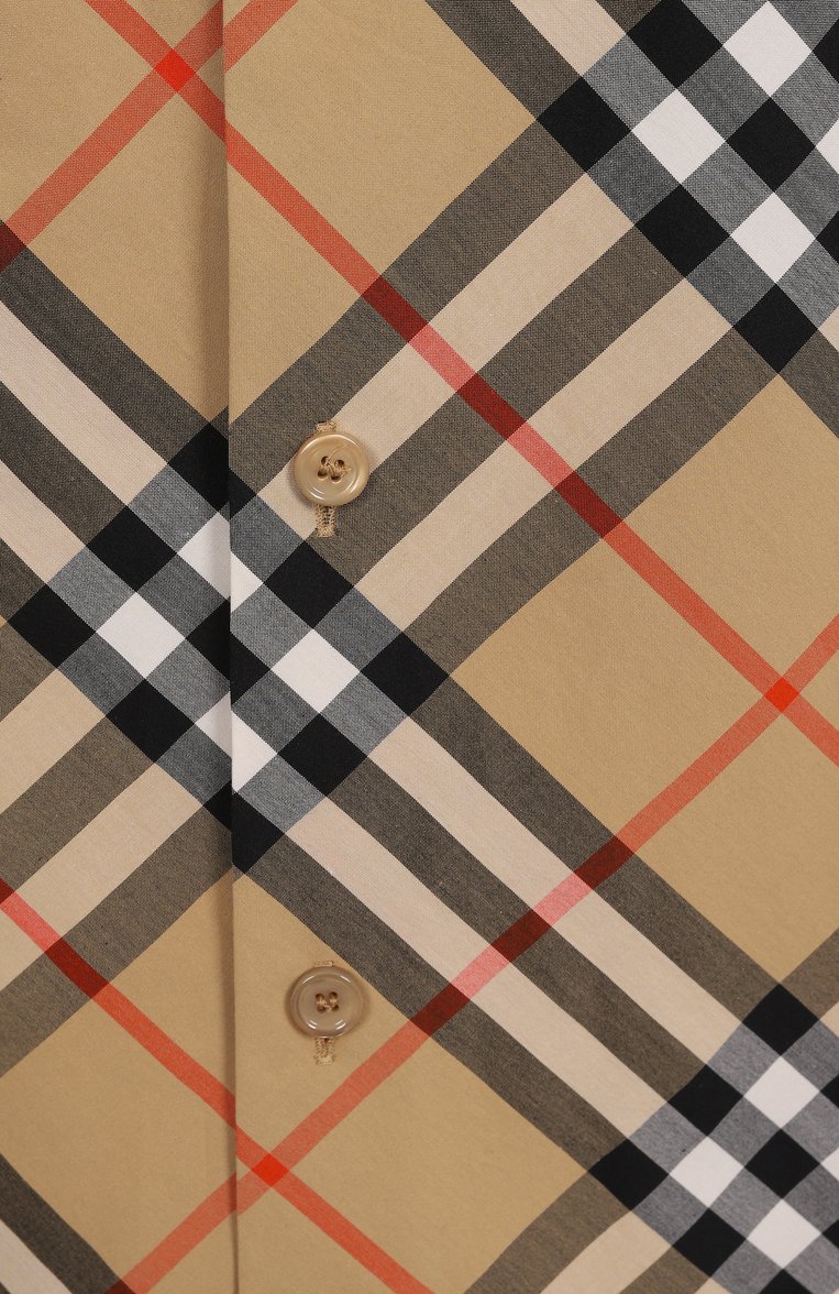 Женская хлопковая рубашка BURBERRY бежевого цвета, арт. 8106164 | Фото 5 (Длина (для топов): Удлиненные; Материал внешний: Хлопок; Рукава: Длинные; Женское Кросс-КТ: Рубашка-одежда; Принт: С принтом, Клетка; Стили: Классический; Автоматизация состава: Проставлено; Автоматизация ТО: Проставлено)