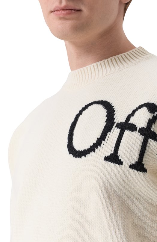 Шерстяной свитер Off-White 0MHE20QF25KNI001 Кремовый  0MHE20QF25KNI001 Фото 5