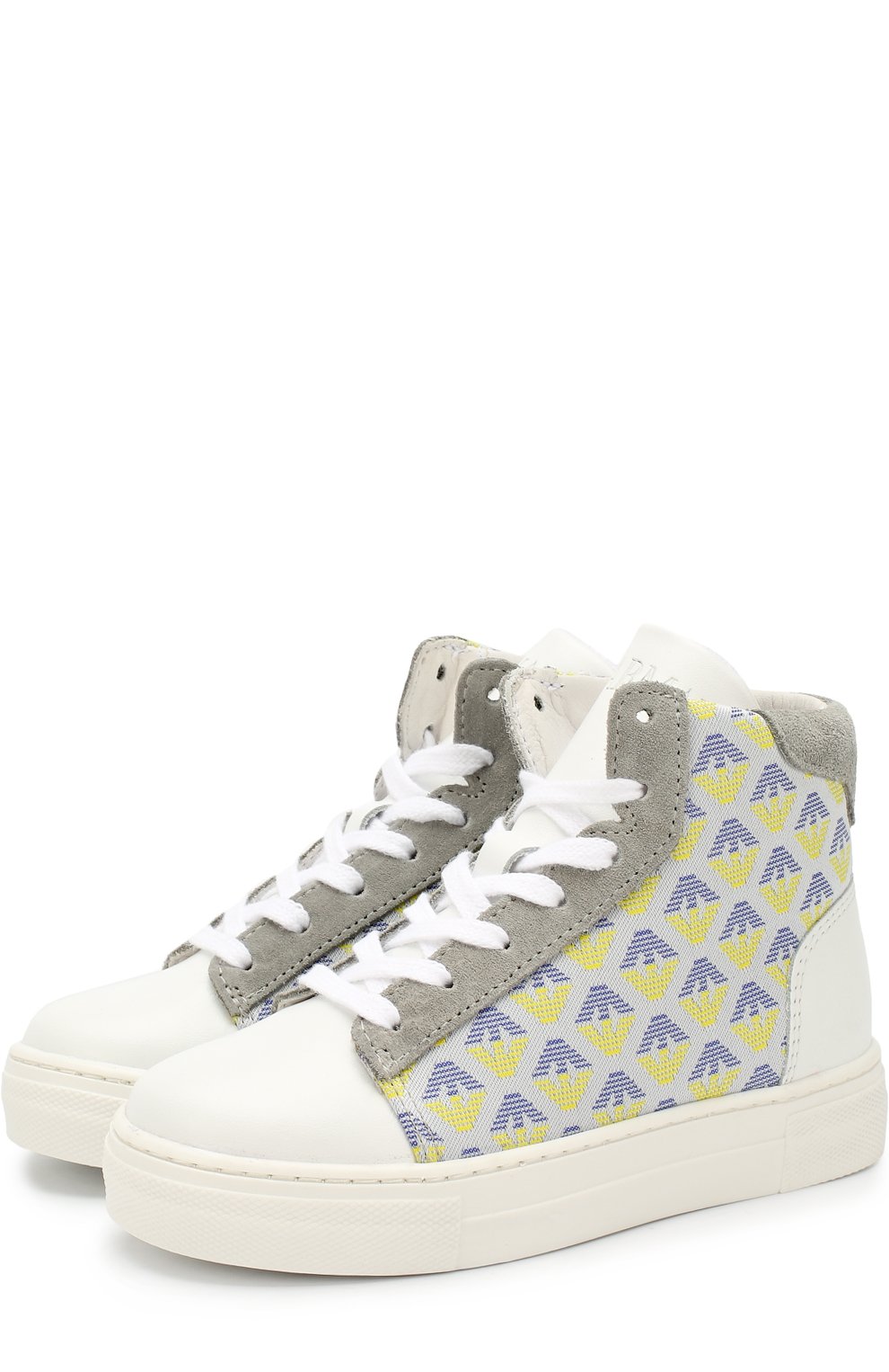 Высокие кожаные кеды с текстильной отделкой EMPORIO ARMANI, арт. 405514/CC100/35-40, фото 1