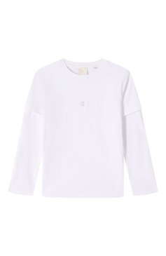 Детская хлопковый лонгслив GIVENCHY белого цвета, арт. H30742 | Фото 1 (Материал сплава: Проставлено; Рукава: Длинные; Драгоценные камни: Проставлено; Мальчики Кросс-КТ: Лонгслив-одежда; Материал внешний: Хлопок; Ростовка одежда: 5 лет | 110 см, 12 лет | 152 см, 9 лет | 134 см, 13 - 15 лет | 158 см, 7 лет | 122 см)