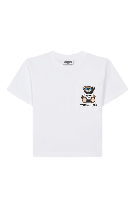 Детского комплект из футболки и шорт MOSCHINO черно-белого цвета, арт. HUG00R/LCA32/4-8 | Фото 2 (Рукава: Короткие; Драгоценные камни: Проставлено; Материал сплава: Проставлено; Материал внешний: Хлопок)
